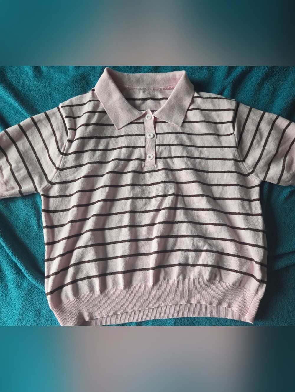 Womens Light Pink Striped Polo Top